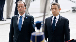 Simb&oacutelico acto en presencia de Sarkozy y Hollande