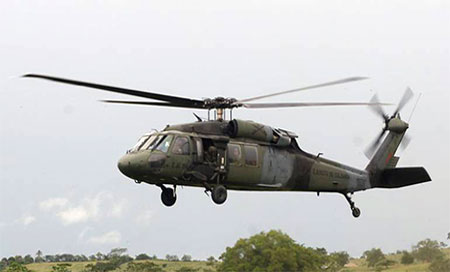 Helicóptero militar colombiano siniestrado en Caldas 