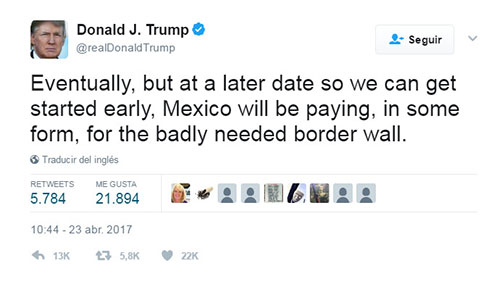 México “de alguna forma” pagará el muro en la frontera, insiste Trump