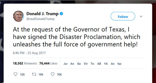 Trump declara estado de catástrofe natural en Texas por el huracán Harvey