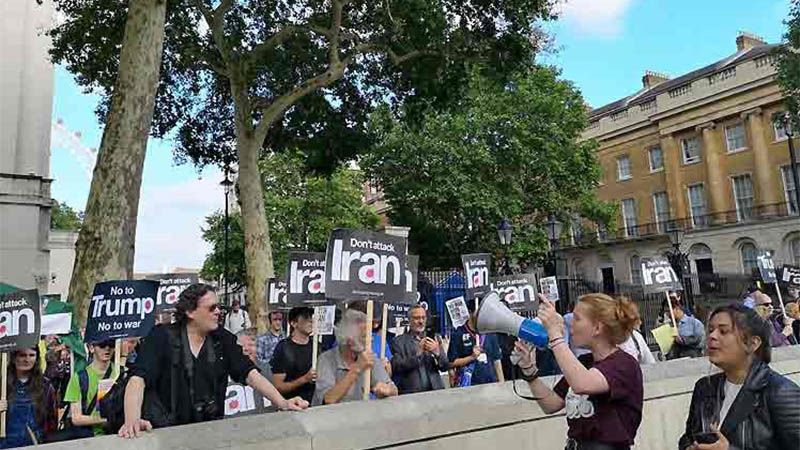 Protestan en Londres contra amenazas de EEUU de atacar a Ir&aacute;n
