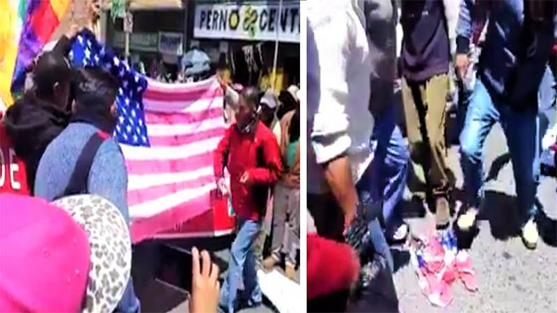 En EL Alto queman banderas de Estados Unidos en se&ntilde;al de protesta contra Jeanine &Aacute;&ntilde;ez