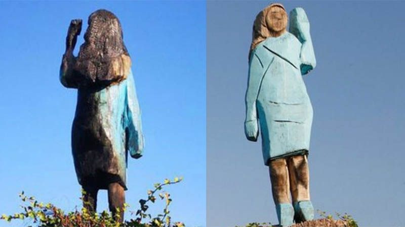 Queman una estatua de Melania Trump en su pueblo natal de Eslovenia