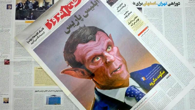 Un peri&oacute;dico iran&iacute; publica una caricatura del presidente franc&eacute;s con el t&iacute;tulo &ldquo;El diablo de Par&iacute;s&rdquo;