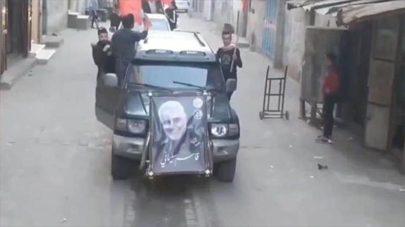 La imagen del general Soleimani encabeza un desfile de la Resistencia en Gaza