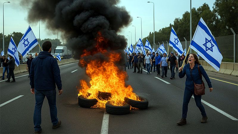 Carreteras bloqueadas en la entidad sionista por familiares de los retenidos en Gaza