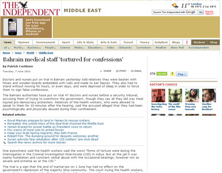EL PERSONAL M&EacuteDICO BAHREIN&Iacute DICE QUE LA TORTURA PARA QUE CONFESARAN